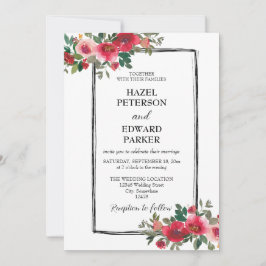 Elegante Hochzeit der Roten Rose Einladung