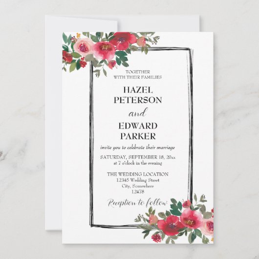 Elegante Hochzeit der Roten Rose Einladung (Vorderseite)