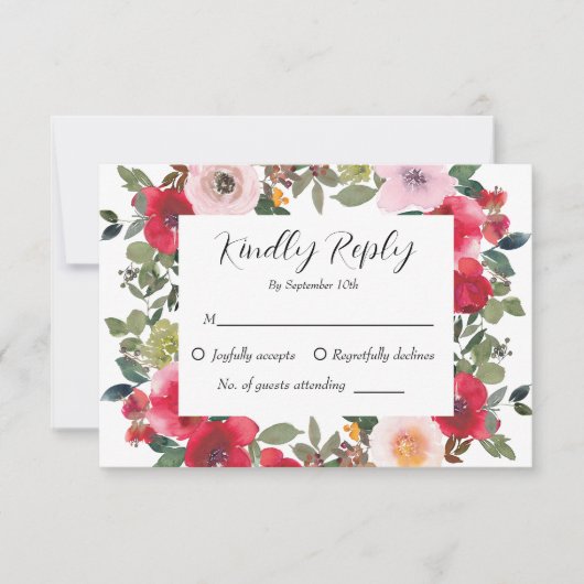 Elegante Hochzeit der Roten Rose RSVP Karte (Vorderseite)