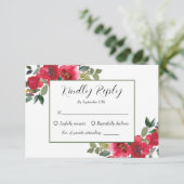 Elegante Hochzeit der Roten Rose RSVP Karte (Stehend Vorderseite)