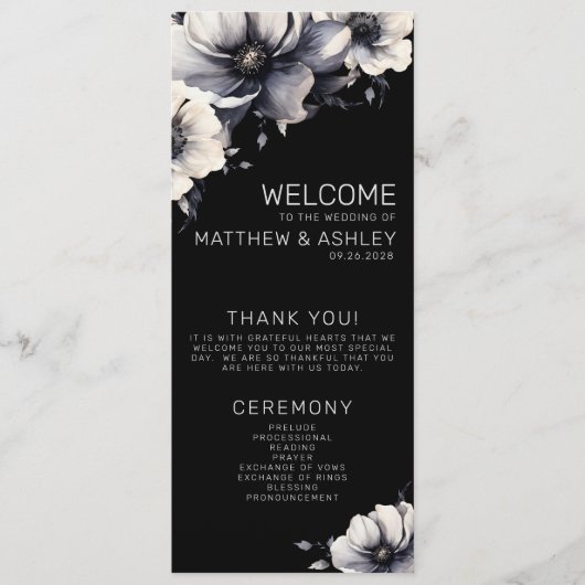 Elegante Hochzeit der Schwarzen Flora Programm (Vorderseite)