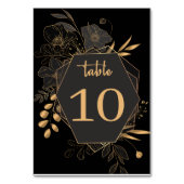 Elegante Hochzeit der Schwarzen und goldenen Flora Tischnummer (Vorderseite)