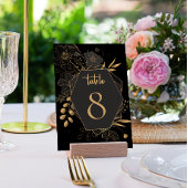 Elegante Hochzeit der Schwarzen und goldenen Flora Tischnummer