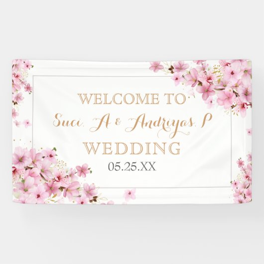 Elegante Hochzeit der Wasserfarben Cherry Blossom Banner (Horizontal)