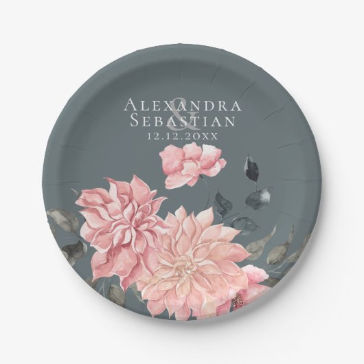 Elegante Hochzeit der Wasserfarben Pappteller (Vorderseite)