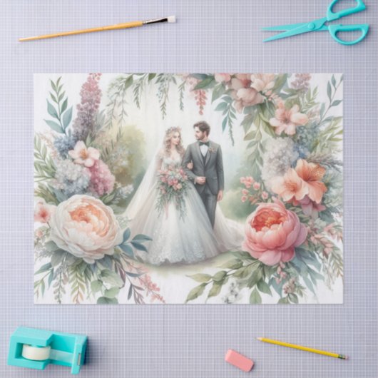 Elegante Hochzeit der Wasserfarbenbride Seidenpapier (Basteln)