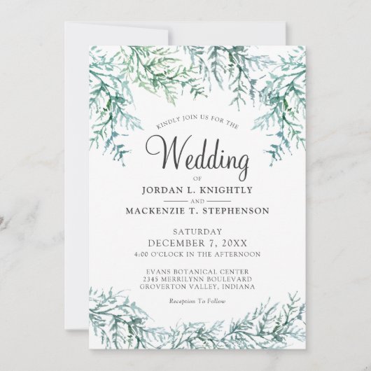 Elegante Hochzeit der Wasserfarbenen Pine Einladung (Vorderseite)