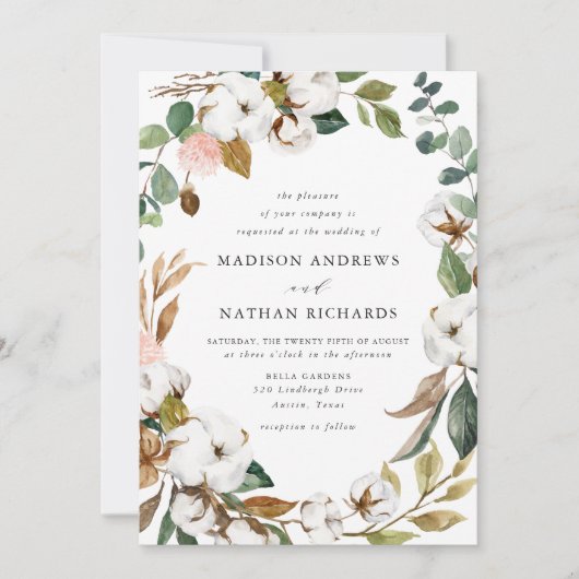 Elegante Hochzeit der Weißen Magnolien und Blush Einladung (Vorderseite)