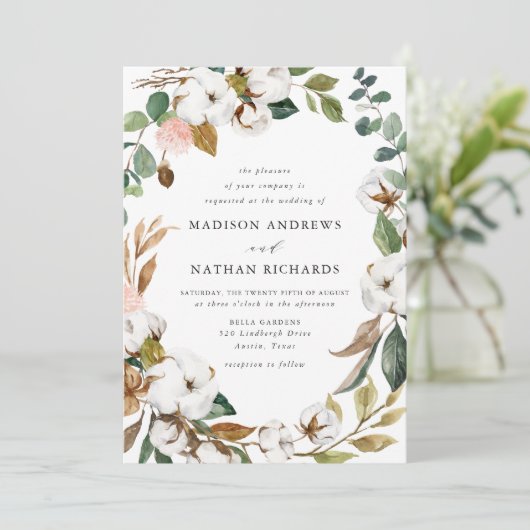 Elegante Hochzeit der Weißen Magnolien und Blush Einladung (Stehend Vorderseite)