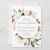 Elegante Hochzeit der Weißen Magnolien und Blush Einladung (Vorderseite)