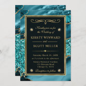 Elegante Hochzeit des Aquamarinen und Gold Glitzer Einladung (Vorne/Hinten)