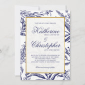 Elegante Hochzeit des Blue Gold Botanical Foto Einladung (Vorderseite)