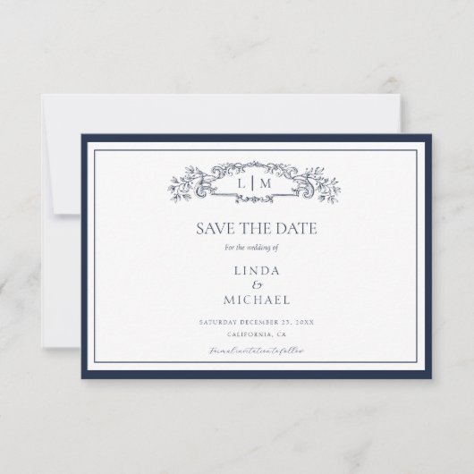 Elegante Hochzeit des botanischen Wappen Save The Date (Vorderseite)