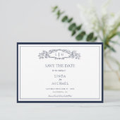 Elegante Hochzeit des botanischen Wappen Save The Date (Stehend Vorderseite)