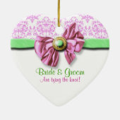 Elegante Hochzeit des rosa weißen grünen Damastes Keramik Ornament (Hinten)