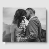 Elegante Hochzeit des Schwarz-weißen Fotos Monogra Gästebuch (Vorderseite)