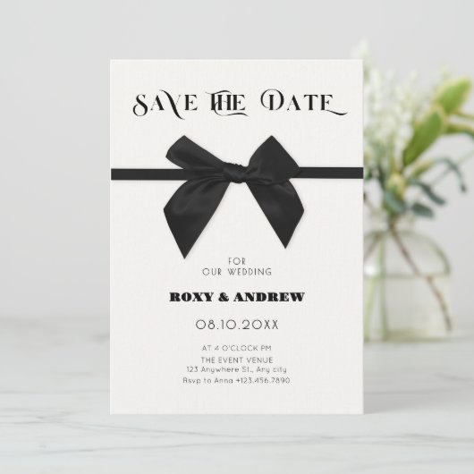 Elegante Hochzeit des Schwarzen Bogens Save The Date (Stehend Vorderseite)