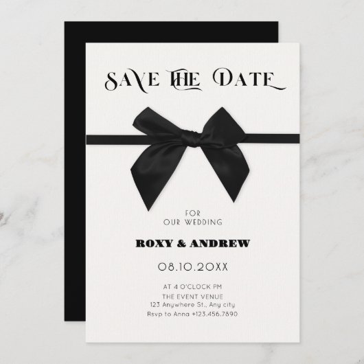 Elegante Hochzeit des Schwarzen Bogens Save The Date (Vorne/Hinten)