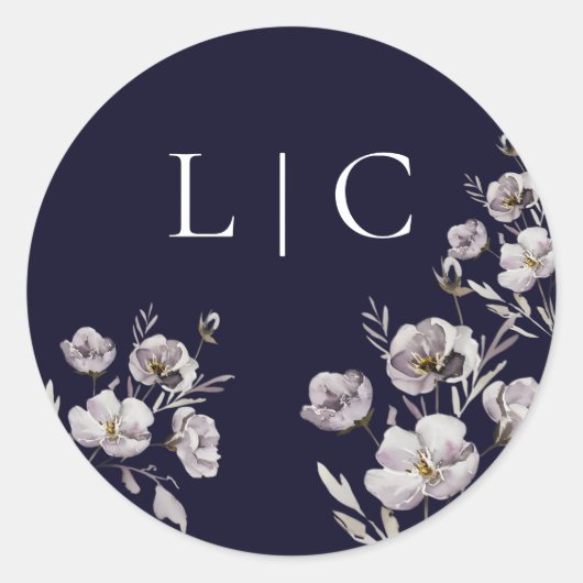 Elegante Hochzeit Dunkelmarinefeld Blume Runder Aufkleber (Vorderseite)