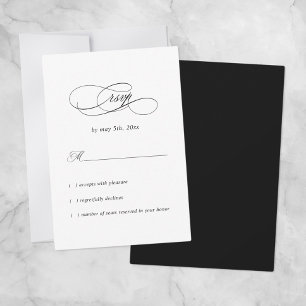 Elegante Hochzeit Einfach Minimilist Schwarz & Wei RSVP Karte