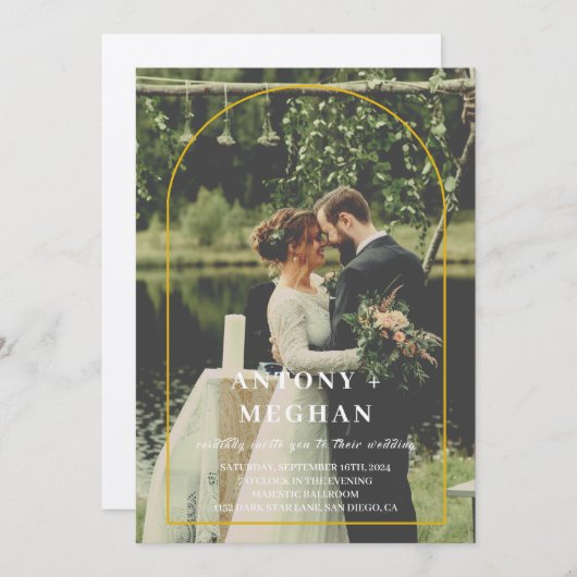 Elegante Hochzeit Einladung mit Goldbogen (Vorne/Hinten)