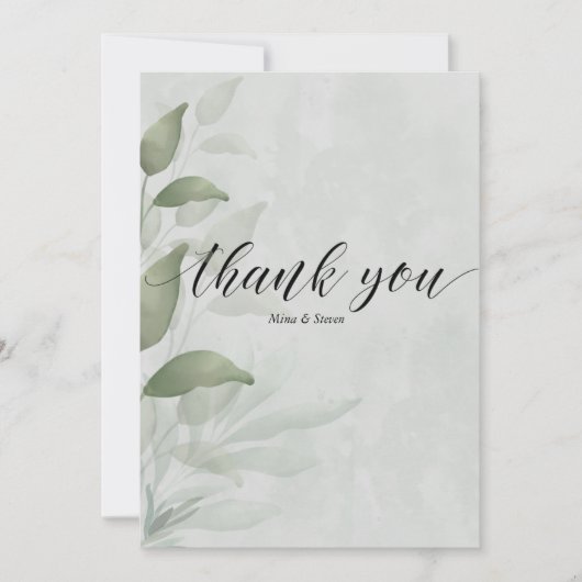 Elegante Hochzeit Eukalyptus Aquarell Dankeskarte (Vorderseite)