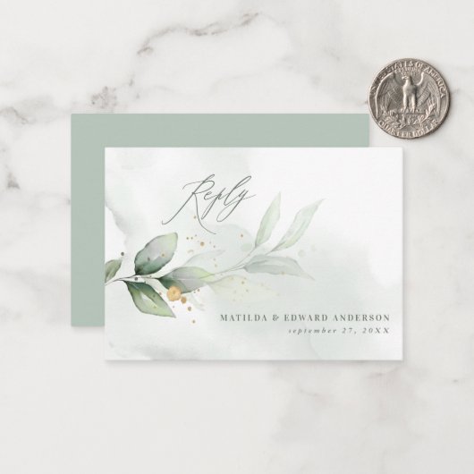 Elegante Hochzeit eukalyptus botanische UAWG Mitteilungskarte (Vorderseite/Rückseite Beispiel)