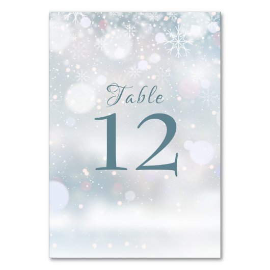 Elegante Hochzeit First Snowflakes Tischnummer (Vorderseite)