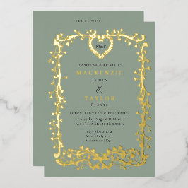 Elegante Hochzeit Französischer Rahmen Herz QR-Cod Folieneinladung