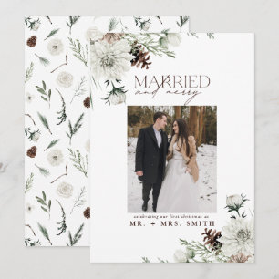 Elegante Hochzeit & Fröhliche Neuvermählte Weihnac Feiertagskarte