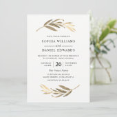 Elegante Hochzeit Golden Blätter Einladung (Stehend Vorderseite)