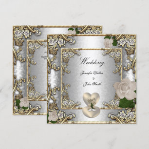 Elegante Hochzeit Goldene Rose Silber Weiß Einladung