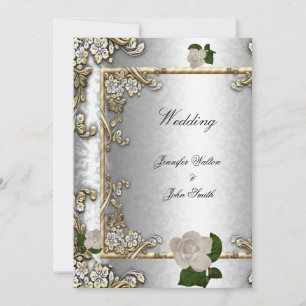 Elegante Hochzeit Goldrose Silberweiß 2 Einladung