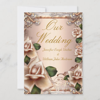 Elegante Hochzeit Hübsch Beige Creme Gold Rose Einladung