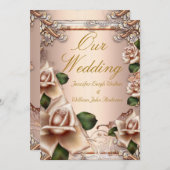 Elegante Hochzeit Hübsch Beige Creme Gold Rose Einladung (Vorne/Hinten)
