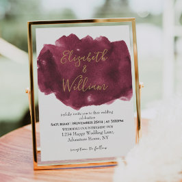 Elegante Hochzeit im Burgund und im Gold Watercolo Einladung