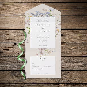 Elegante Hochzeit im Cream Wildflower-Garten All In One Einladung
