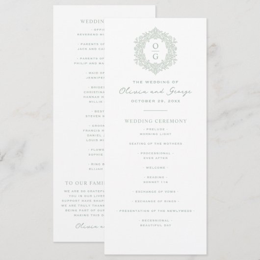 Elegante Hochzeit im Erbsengrün-Stil Programm (Vorne/Hinten)