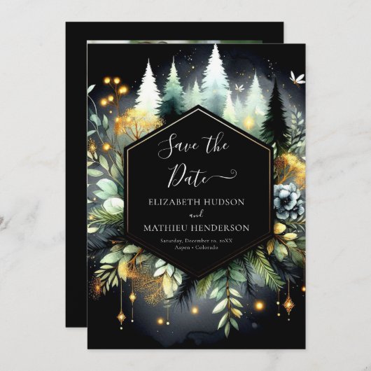 Elegante Hochzeit im faszinierenden Wald Save The Date (Vorne/Hinten)
