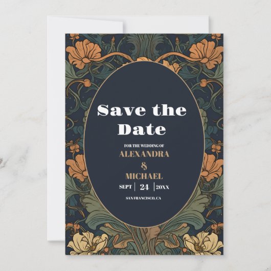 Elegante Hochzeit im floralen Jugendstil Save The Date (Vorderseite)
