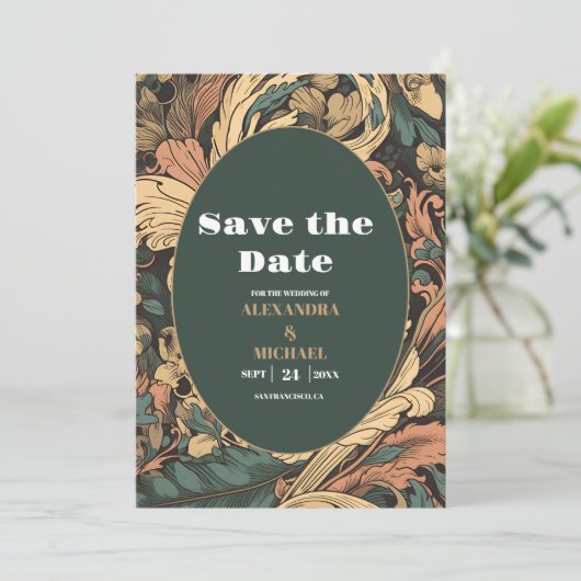 Elegante Hochzeit im floralen Jugendstil Save The Date (Stehend Vorderseite)
