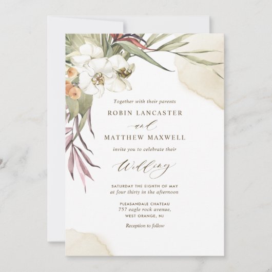 Elegante Hochzeit im Grünen und Creme Einladung (Vorderseite)