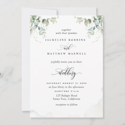 Elegante Hochzeit im Grünen und im Wasser Einladung (Vorderseite)