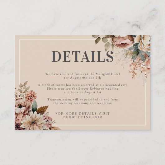 Elegante Hochzeit im Herbst Begleitkarte (Vorderseite)