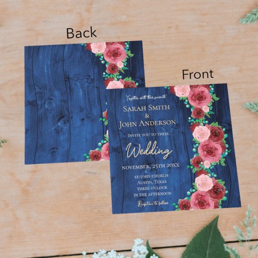 Elegante Hochzeit im Herbst der Marine und Burgund Einladung