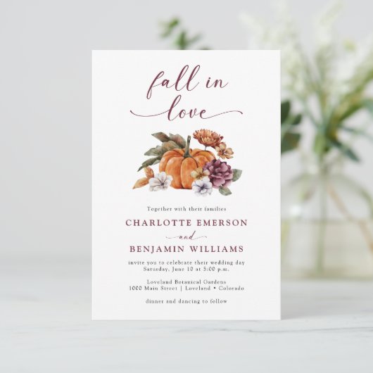 Elegante Hochzeit im Herbst Einladung (Stehend Vorderseite)