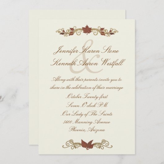 Elegante Hochzeit im Herbst Einladung (Vorne/Hinten)