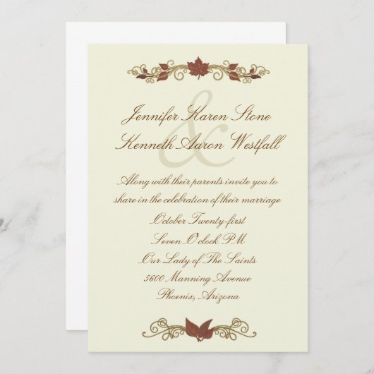 Elegante Hochzeit im Herbst Einladung (Vorne/Hinten)