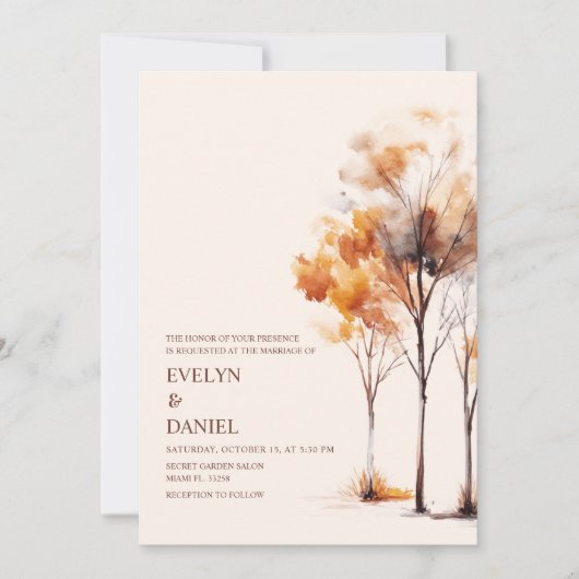Elegante Hochzeit im Herbst Rustikale Wasserfarbe Einladung (Vorderseite)