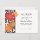 Elegante Hochzeit im Herbst von Herbstblättern und Save The Date (Vorderseite)